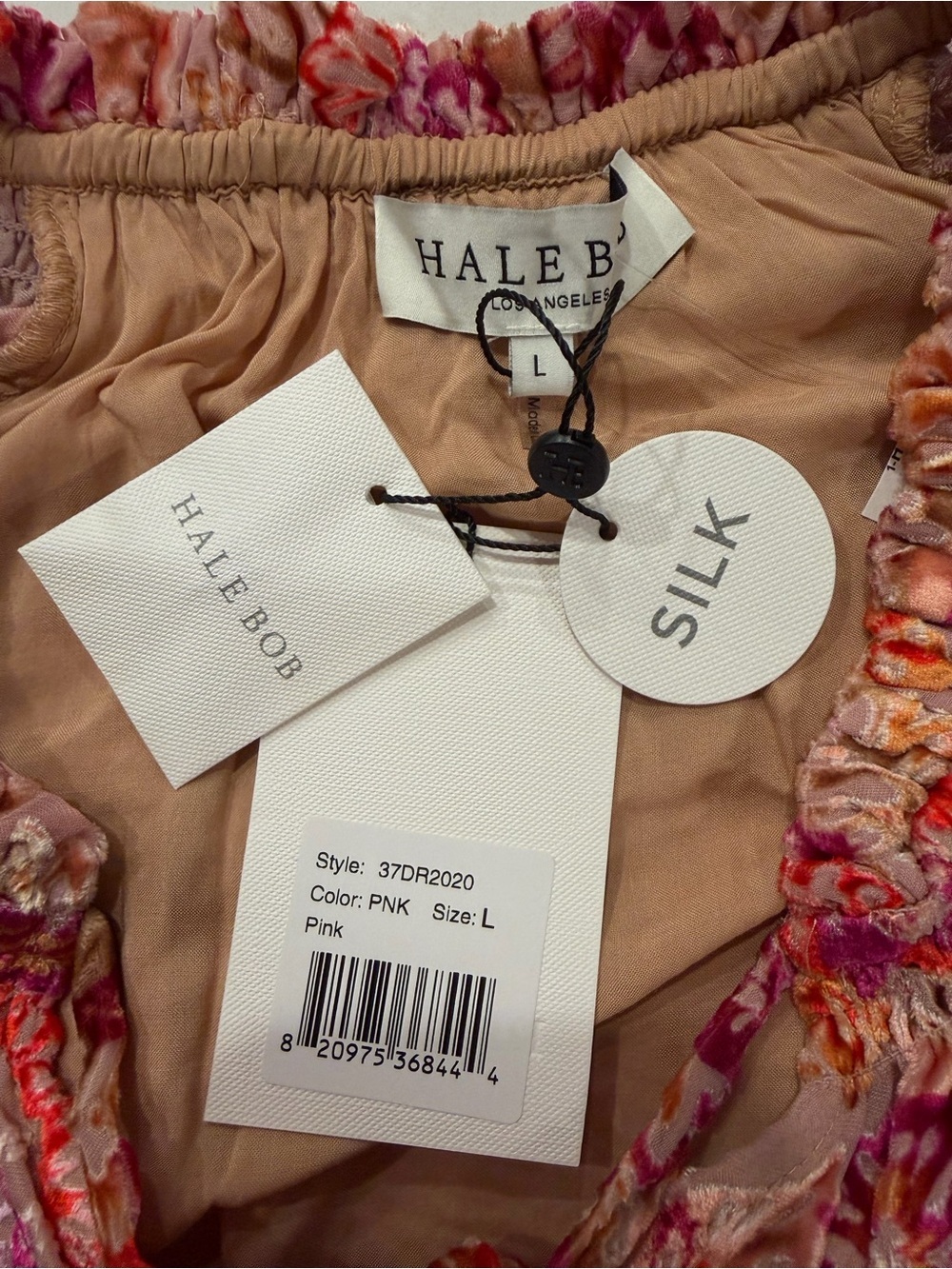Hale Bob Silk Blend Burnout Velvet Blouse Pink Floral Boho Top Women’s L NWT - Picture 12 of 14